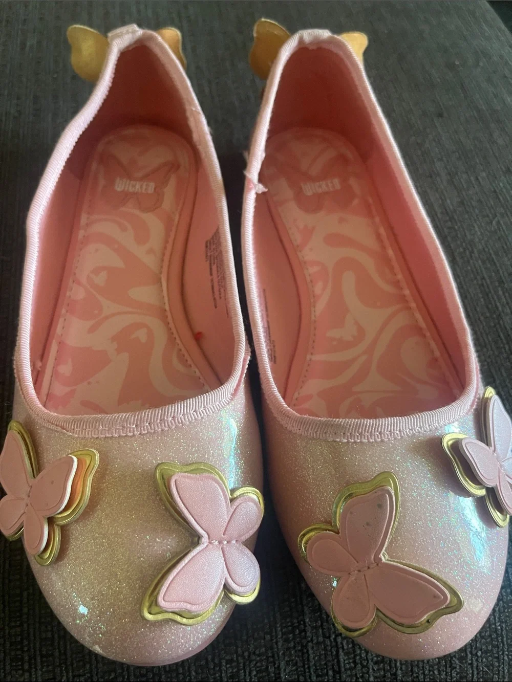 Buckle-Down Pink Glitter Butterfly Slip-On Flats for Kids